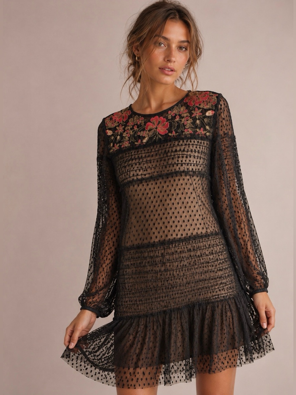 MAEVE ANTHROPOLOGIE
Black Samara Mesh
Floral Tunic Dress
